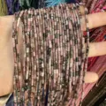 Perles cylindriques en pierre naturelle 2x4mm pour création de bijoux rose et brun - 2x4mm (Toron d'environ 38cm) / Rhodochrosite à Lignes Noires