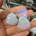 Polished heart shaped opalite crystal healing stone pendant with silver bail charm - 25*6mm / Opal