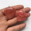 Natural pink semi-precious stone heart shaped crystal pendant 25mm for jewelry making - 25*6mm / Watermelon red