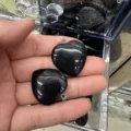 25mm polished black obsidian natural stone heart pendant with silver bail for necklace - 25*6mm / Black Agate