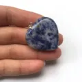 Natural blue sodalite stone heart-shaped pendant with silver bail for jewelry making - 25*6mm / Blue Spot Stone
