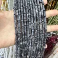 Natural gray jade bamboo joint tube beads for jewelry making - Approx 32 Beads Per Strand / Larvikite