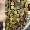 Natural tiger eye stone square beads with side grooves for DIY handmade jewelry making - 10*10*5mm (Approx 32 Beads Per Strand) / Tiger Eye