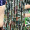 Natural 5x12mm olive jade bamboo joint tube beads for DIY vintage jewelry accessories - Approx 32 Beads Per Strand / India Agate