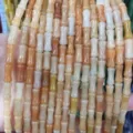 Natural olive jade bamboo-shaped tube beads 5x12mm for vintage DIY jewelry accessories - Approx 32 Beads Per Strand / Pink Aventurine