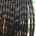 High polished natural black jade bamboo tube beads 5x12mm for DIY necklace bracelet making - Approx 32 Beads Per Strand / Black Agate