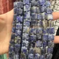 Natural blue sodalite square beads with side grooves for DIY jewelry - 10*10*5mm (Approx 32 Beads Per Strand) / Blue Spot Stone