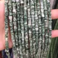 Natural olive jade bamboo tube beads for handmade jewelry making in green and white mottled - Approx 32 Beads Per Strand / Green Spotted Stone