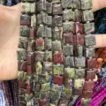 Natural square dragon blood stone beads with side grooves for DIY bracelet making - 10*10*5mm (Approx 32 Beads Per Strand) / Red Stone Pattern