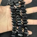 Natural black stone hexagonal column beads for DIY jewelry and necklace making - 7x14mm (Approx. 24 Pieces/Strand) / Black Agate