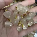Exquisiter 16 mm herzförmiger Naturstein-Anhänger mit Katzenaugeneffekt für DIY-Schmuck - 16x9mm / Champagner Katzenauge