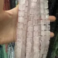 Handheld display of natural pink rose quartz square faceted loose beads for DIY jewelry making - 10*10*5mm (Approx 32 Beads Per Strand) / Rose Quartz