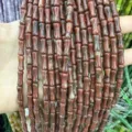 Reddish-brown natural olive jade bamboo tube beads 5x12mm for DIY jewelry making - Approx 32 Beads Per Strand / Sesame Red Stone