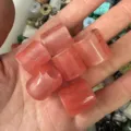 Close-up of pink natural stone cylindrical large hole beads for DIY necklace making - Approx. 9*9mm / Watermelon red