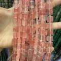 Pink strawberry quartz square beads with side grooves for DIY jewelry making - 10*10*5mm (Approx 32 Beads Per Strand) / Watermelon red