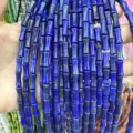 Natural blue 5x12mm bamboo joint shaped tube beads for DIY jewelry and vintage necklaces - Approx 32 Beads Per Strand / Lapis Lazuli