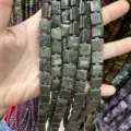 Dark metallic square natural stone beads with side grooves for DIY bracelet making - 10*10*5mm (Approx 32 Beads Per Strand) / Iron Ore