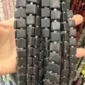 Square natural black stone beads with double arc and side groove for DIY jewelry making - 10*10*5mm (Approx 32 Beads Per Strand) / Matte Black