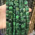Green natural tiger eye stone square beads with side grooves for DIY jewelry making - 10*10*5mm (Approx 32 Beads Per Strand) / Green Tiger Eye