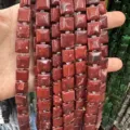 Natural red jasper square beads with side grooves and double curved surface for DIY jewelry making - 10*10*5mm (Approx 32 Beads Per Strand) / Rainbow Stone