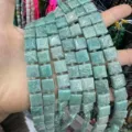 Natural green stone square beads with side grooves for professional DIY jewelry making - 10*10*5mm (Approx 32 Beads Per Strand) / Amazonite