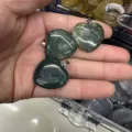 Heart-shaped natural green moss agate stone pendant with silver bail for jewelry making - 25*6mm / India Agate