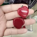 Handcrafted 25mm natural red agate heart shaped stone pendant with polished silver bail finish - 25*6mm / Red Jade