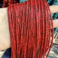 Perles cylindriques en pierre naturelle rouge 2x4mm marbrées noires pour bijoux DIY - Turquoise Rouge (Synthétique)