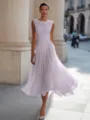 Elegant cowl neck sleeveless midi dress detail view, perfect for summer vacation and party wear. - Light Purple