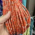 Orange imperial stone tube column beads 4x13mm for DIY jewelry crafting bracelet - 29 Pieces/Strand / Orange Emperor Pine
