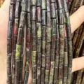 Natural 4x13mm cylindrical agate and emperor stone beads for custom DIY jewelry making - 29 Pieces/Strand / Red Stone Pattern