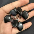 Schwarze 18mm fächerförmige Natursteinanhänger für DIY Schmuck Halsketten Zubehör Set - Schwarzer Achat
