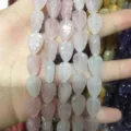 High-quality natural rose quartz leaf-shaped loose beads for DIY jewelry making - 10x14x6 (15 Beads Per Strand) / Rose Quartz