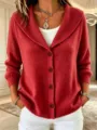 Women lapel single breasted knit cardigan sweater autumn winter solid color long sleeve top new - Red
