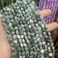 Natural green mottled stone 6mm faceted flat round beads for DIY bracelet and necklace crafting - Green Dots