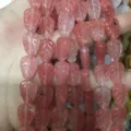 Pink strawberry quartz leaf-shaped beads for jewelry making - 10x14x6 (15 Beads Per Strand) / Watermelon red