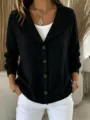 Schwarze Damen Strickjacke Revers Einreiher 3/4 Arm Lässige Herbst Mode Oberteil - S / Schwarz