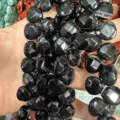 Faceted heart-shaped natural black agate loose beads with horizontal holes for jewelry - Heart / 13x13x6mm (Approx 27 Pcs/Strand) / Black Agate
