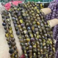 Perles plates rondes facettées en œil de tigre naturel 6mm pour la création de bijoux DIY - Œil de tigre / Env. 6mm (Env. 62 Pièces/Brin)