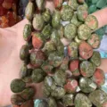 Natural Unakite stone beads in flat teardrop shape for DIY jewelry crafting projects - Heart / 13*13*6mm (Approx 27 Pieces/Strand) / Unakite