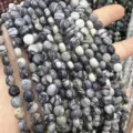 Perles en pierre naturelle de 6 mm en forme de galet marbré pour création de bijoux DIY - Picasso Noir / Env. 6mm (Env. 62 Pièces/Brin)