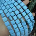 Light blue square natural stone spacer beads with side grooves for DIY bracelets - 10*10*5mm (Approx 32 Beads Per Strand) / Turquoise