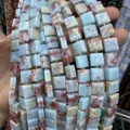 Natural blue and red marbled agate square beads with side grooves for DIY bracelets - 10*10*5mm (Approx 32 Beads Per Strand) / Shoushan Stone