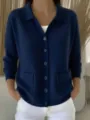 Damen knopf strickjacke pullover einfarbig casual herbst winter langarm oberbekleidung - S / Dunkelblau