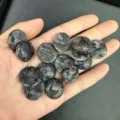 Cabochon tondi in agata grigio nero naturale per la creazione di gioielli artigianali fai-da-te - 20*6mm / Larvikite