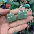 Grüner Natursteinanhänger in Mini-Handtaschenform für DIY-Halskettenschmuck - Größe ca. 25-27*8mm / Grüner Aventurin