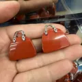 Mini-Edelstein-Handtasche Anhänger aus rotem Jaspis für DIY-Halsketten Schmuckzubehör - Größe ca. 25-27*8mm / Roter Jaspis