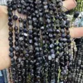 Perles d'agate en pierre naturelle facettées noires et grises de 6 mm pour bijoux DIY - Agate noire / Env. 6mm (Env. 62 Pièces/Brin)