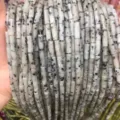 Dalmatian stone style 4x13mm cylindrical tube beads for DIY bracelet jewelry making. - 4*13mm (Approx. 29 Pieces/Strand) / Natural Tianshan South Stone