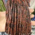 Natural red marble 4x13mm tube beads for DIY bracelet jewelry making - 4*13mm (Approx. 29 Pieces/Strand) / Red and Black Obsidian
